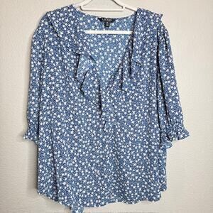 Ralph Lauren Sz 3XL Plus Floral Crepe Ruffle Blouse Black Label